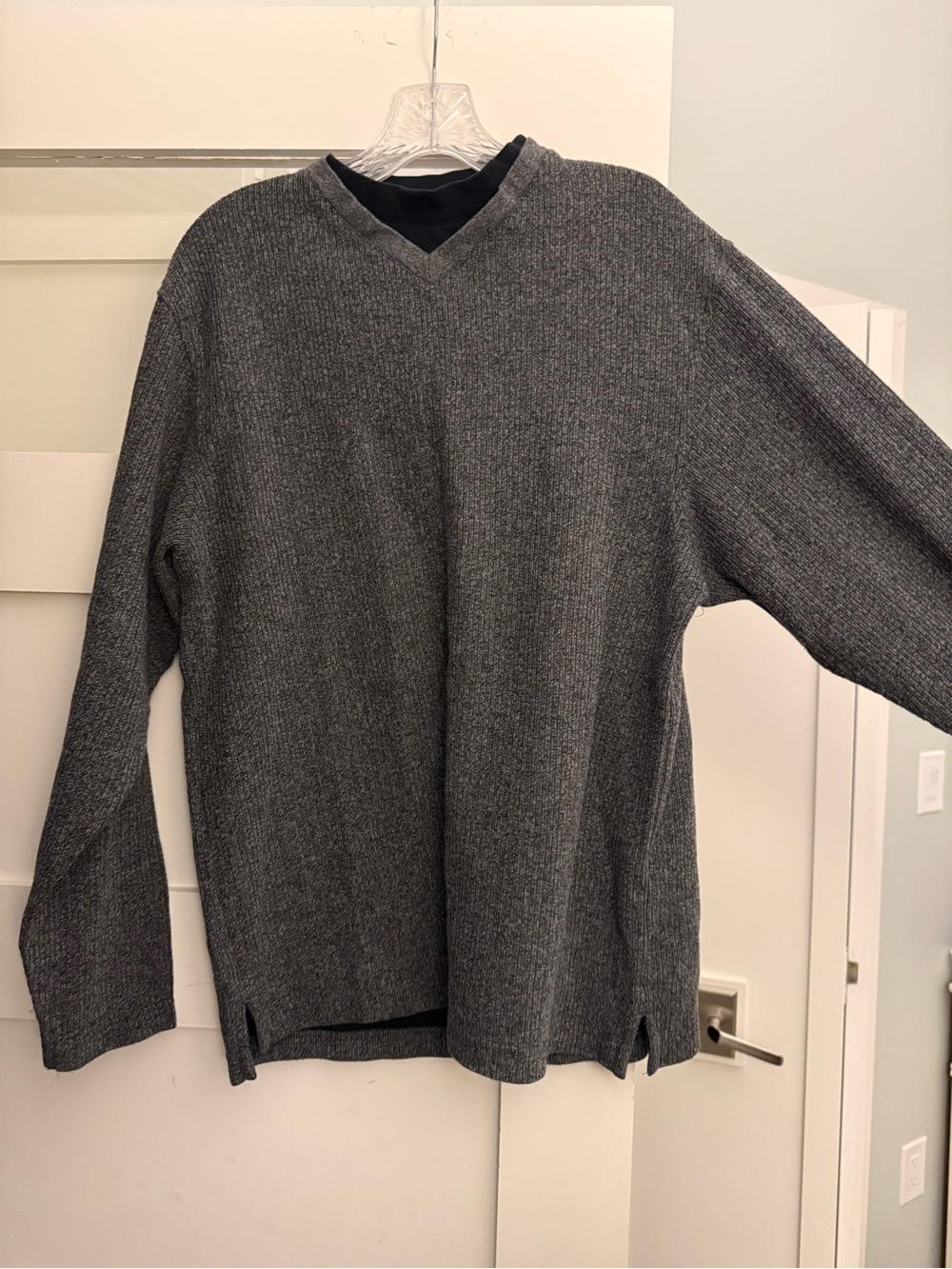 Unisex Haggar Classic V-Neck Dual Collar Gray Sweater shirt